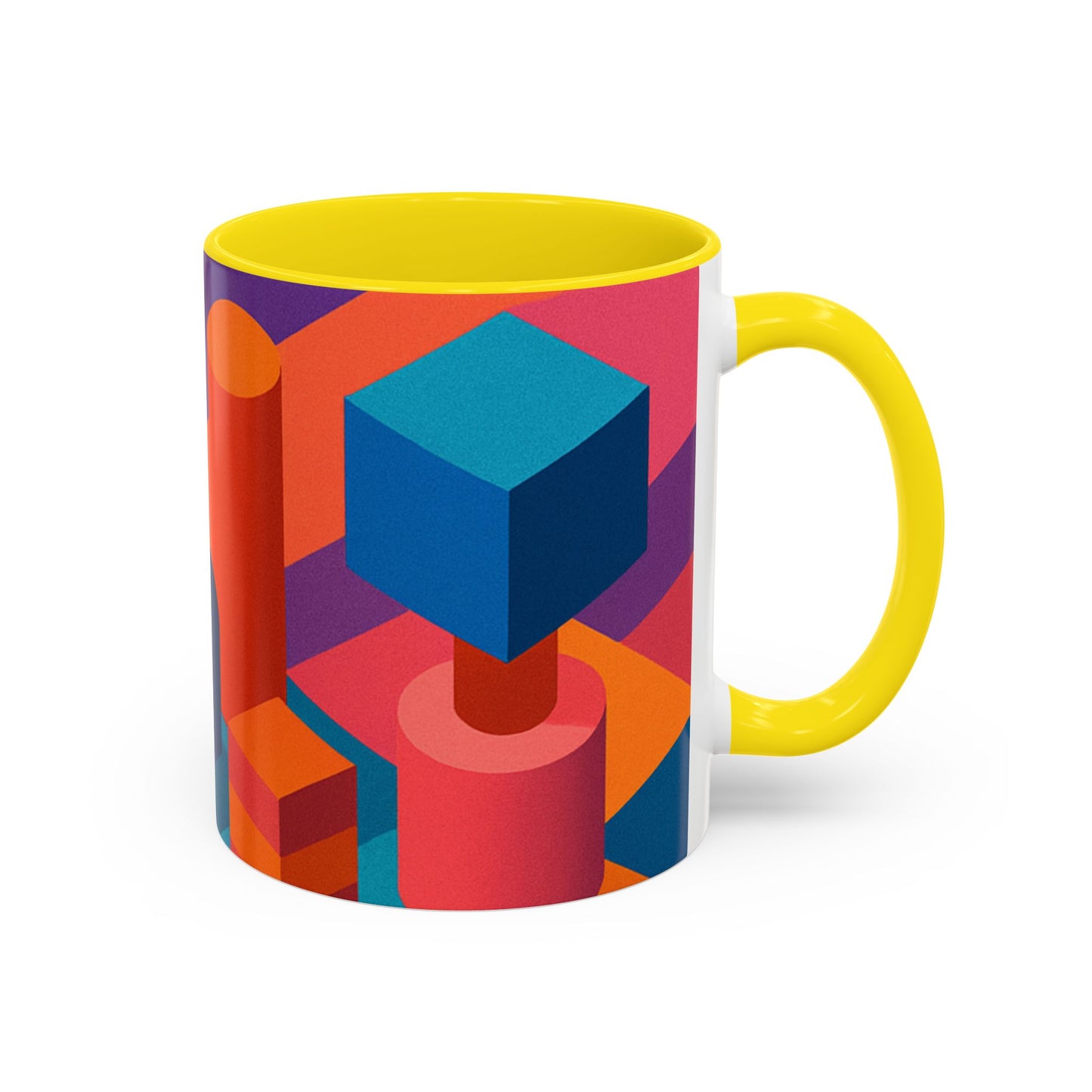 Vibrant Geometric Accent Coffee Mug, Colorful Ceramic Mug for Home or Office, Unique Gift for Birthdays, Holidays, Art Lovers