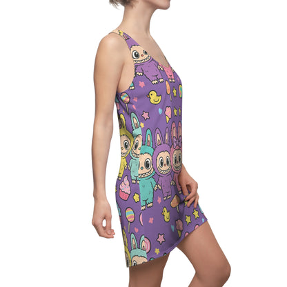 Cute Colorful Bunny Print Racerback Dress, Summer Dress, Casual Dress, Birthday Party Dress, Festival Outfit, Gift for Her
