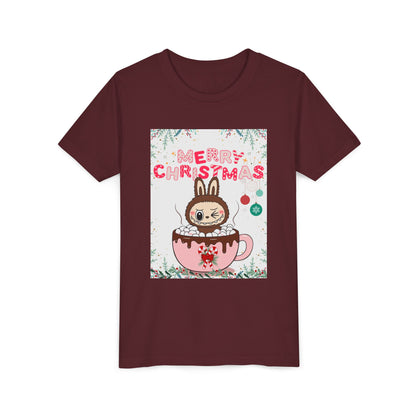 Christmas Bunny Youth Tee, Merry Christmas Shirt, Cute Holiday T-Shirt, Kids Christmas Apparel, Festive Youth Shirt