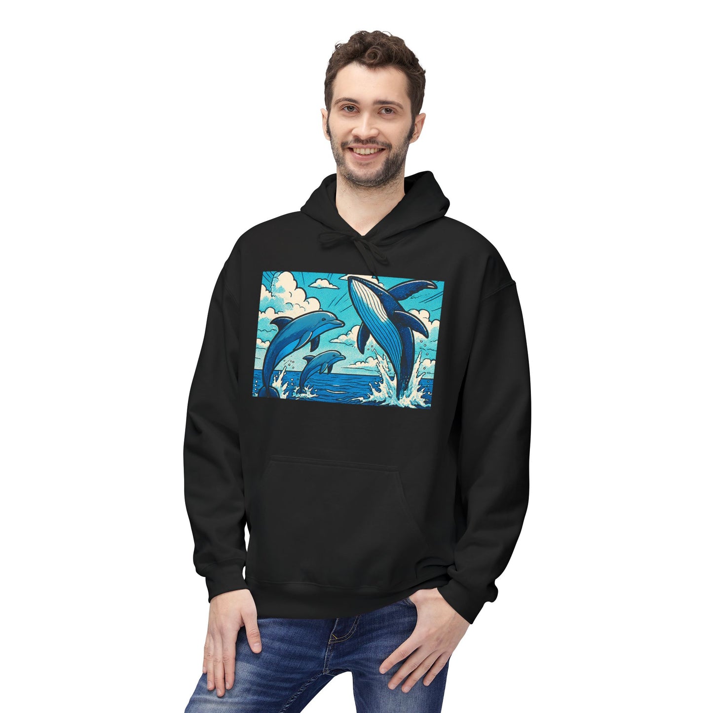 Dolphin Wave Hoodie - Unisex Fleece, Beach Vibes, Gift for Ocean Lovers, Nautical Style, Casual Wear, Summer Essentials