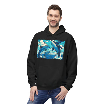 Dolphin Wave Hoodie - Unisex Fleece, Beach Vibes, Gift for Ocean Lovers, Nautical Style, Casual Wear, Summer Essentials