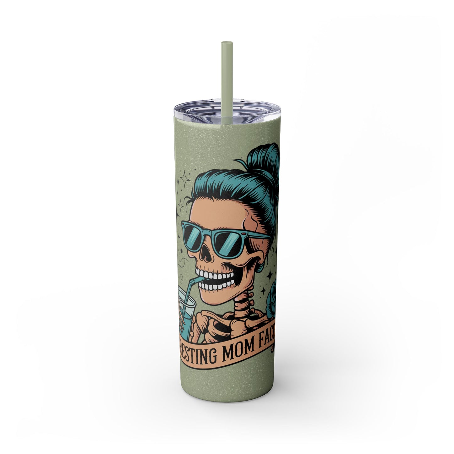 Funny Skull Mom Tumbler, Cool Gift for Moms, 20oz Skinny Cup, Unique Birthday Present, Trendy Drinkware for Halloween