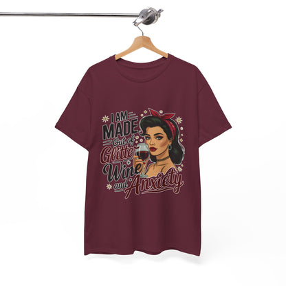 Glitter Wine & Anxiety Tee, Fun Unisex Cotton T-Shirt, Casual Gift for Wine Lovers, Relaxed Fit for Parties, Statement Top