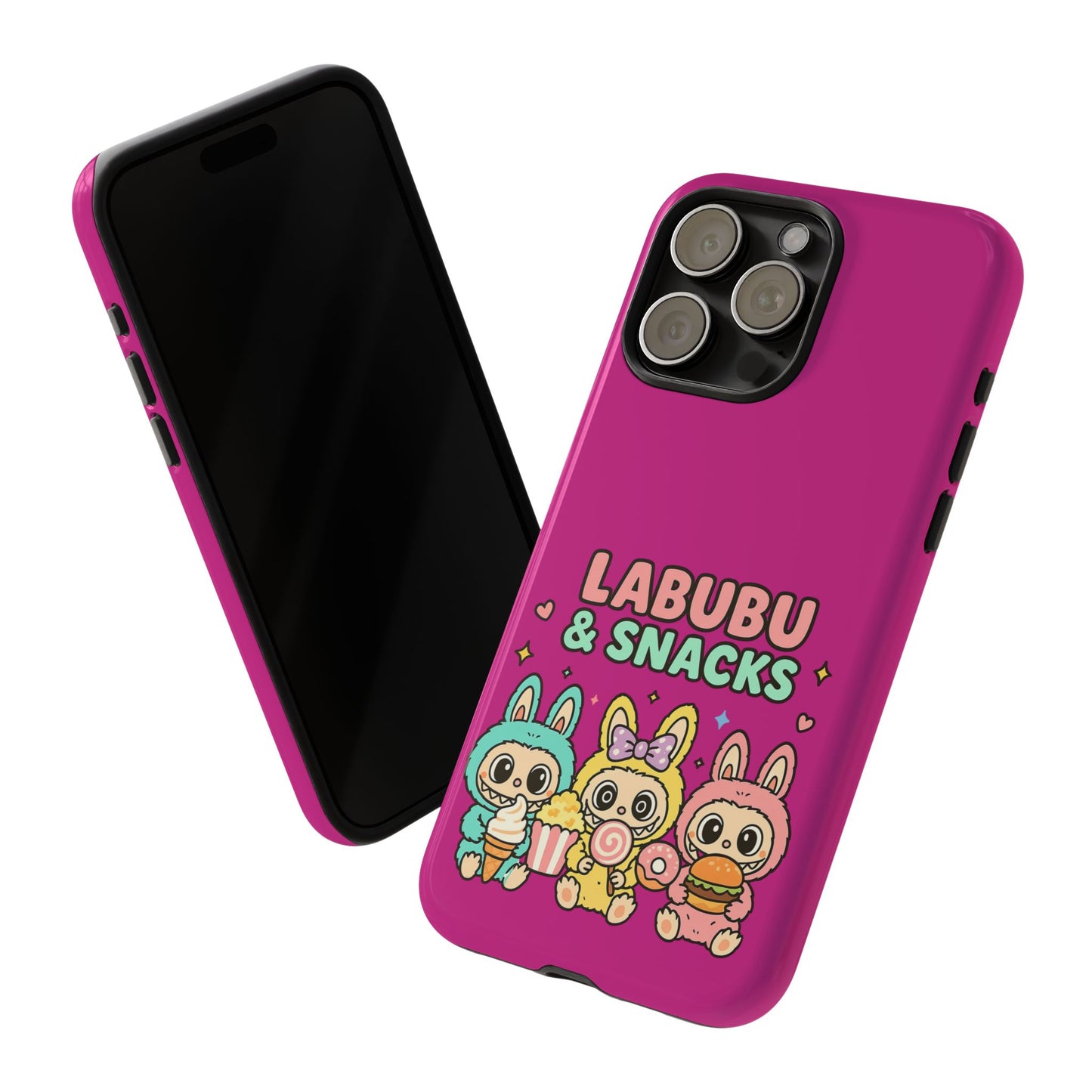Cute Character Phone Case - Labubus & Snacks, Kawaii Accessories, Gift for Food Lovers, Fun Phone Cover, Cute Tech Gear
