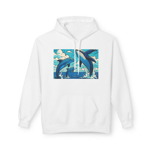 Dolphin Wave Hoodie - Unisex Fleece, Beach Vibes, Gift for Ocean Lovers, Nautical Style, Casual Wear, Summer Essentials