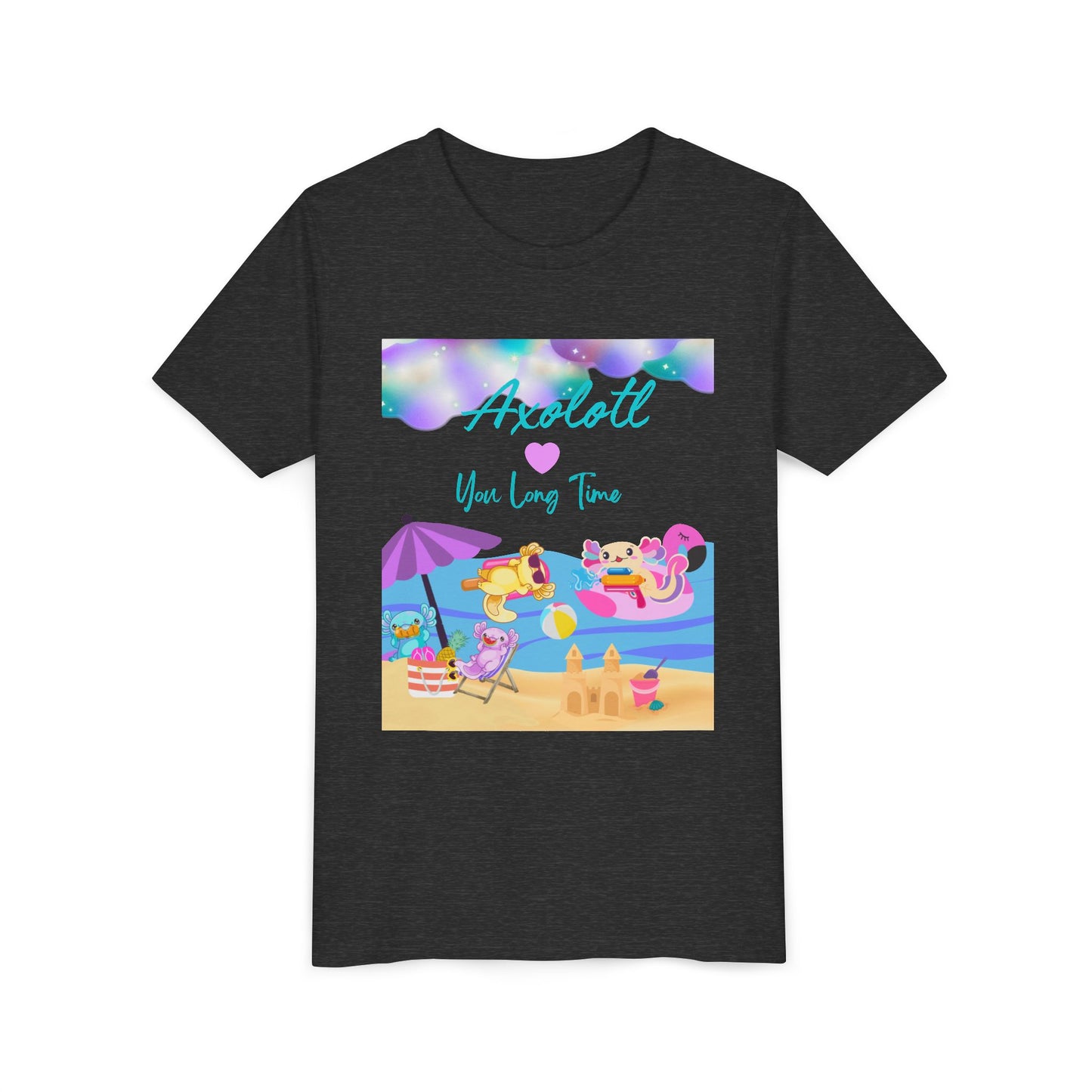 Youth Summer Fun Tee - Axolotl Love, Cute Beach Shirt, Kids Adventure T-Shirt, Summer Party Outfit, Birthday Gift, Vacation Apparel