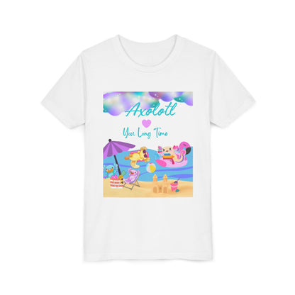 Youth Summer Fun Tee - Axolotl Love, Cute Beach Shirt, Kids Adventure T-Shirt, Summer Party Outfit, Birthday Gift, Vacation Apparel