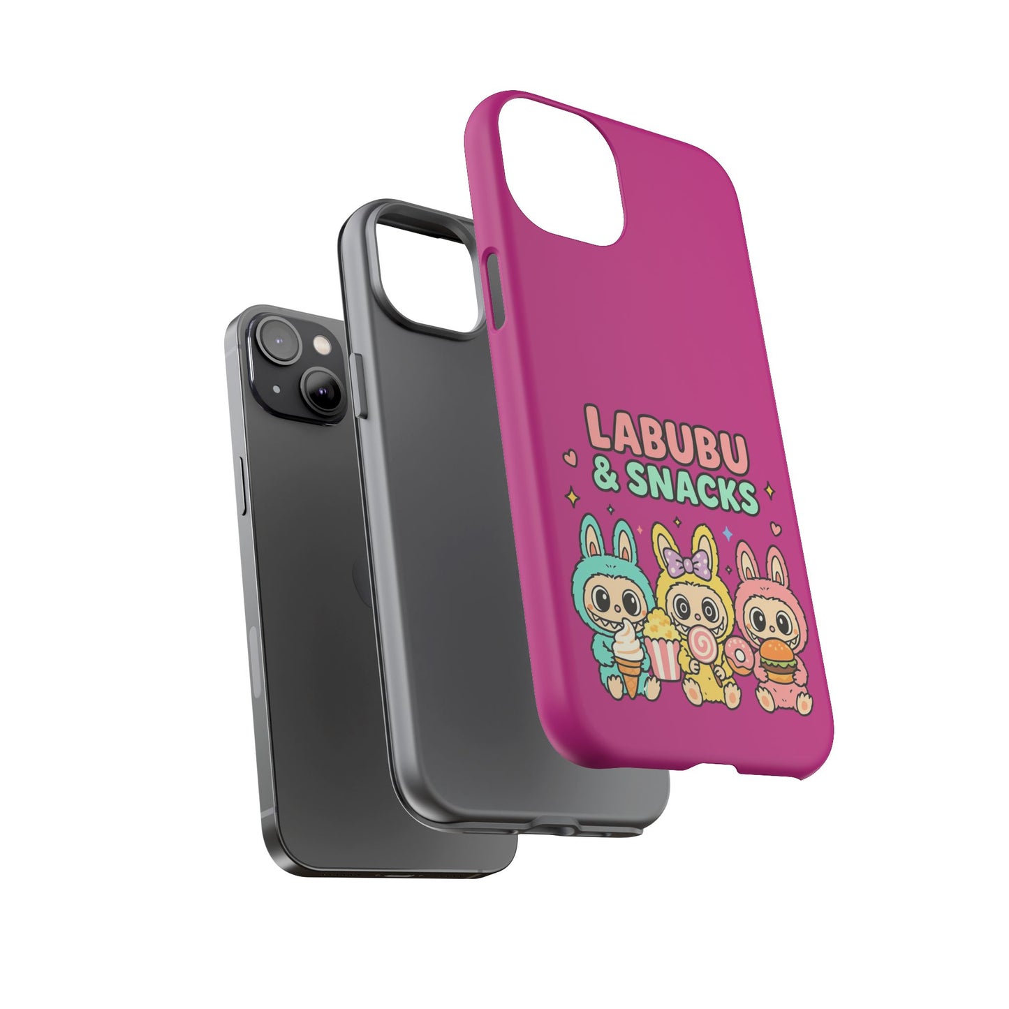 Cute Character Phone Case - Labubus & Snacks, Kawaii Accessories, Gift for Food Lovers, Fun Phone Cover, Cute Tech Gear