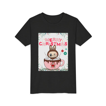 Christmas Bunny Youth Tee, Merry Christmas Shirt, Cute Holiday T-Shirt, Kids Christmas Apparel, Festive Youth Shirt