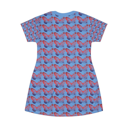 Whimsical Butterfly Print T-Shirt Dress - Casual Wear, Summer Dress, Gift for Her, Beach Outfit, Vacation Fashion