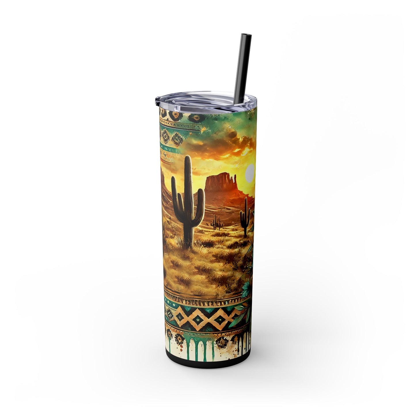 Desert Sunset Skinny Tumbler with Straw, 20oz - Cactus and Sunflower Design for Summer, Road Trips, Gifts, Outdoor Adventures