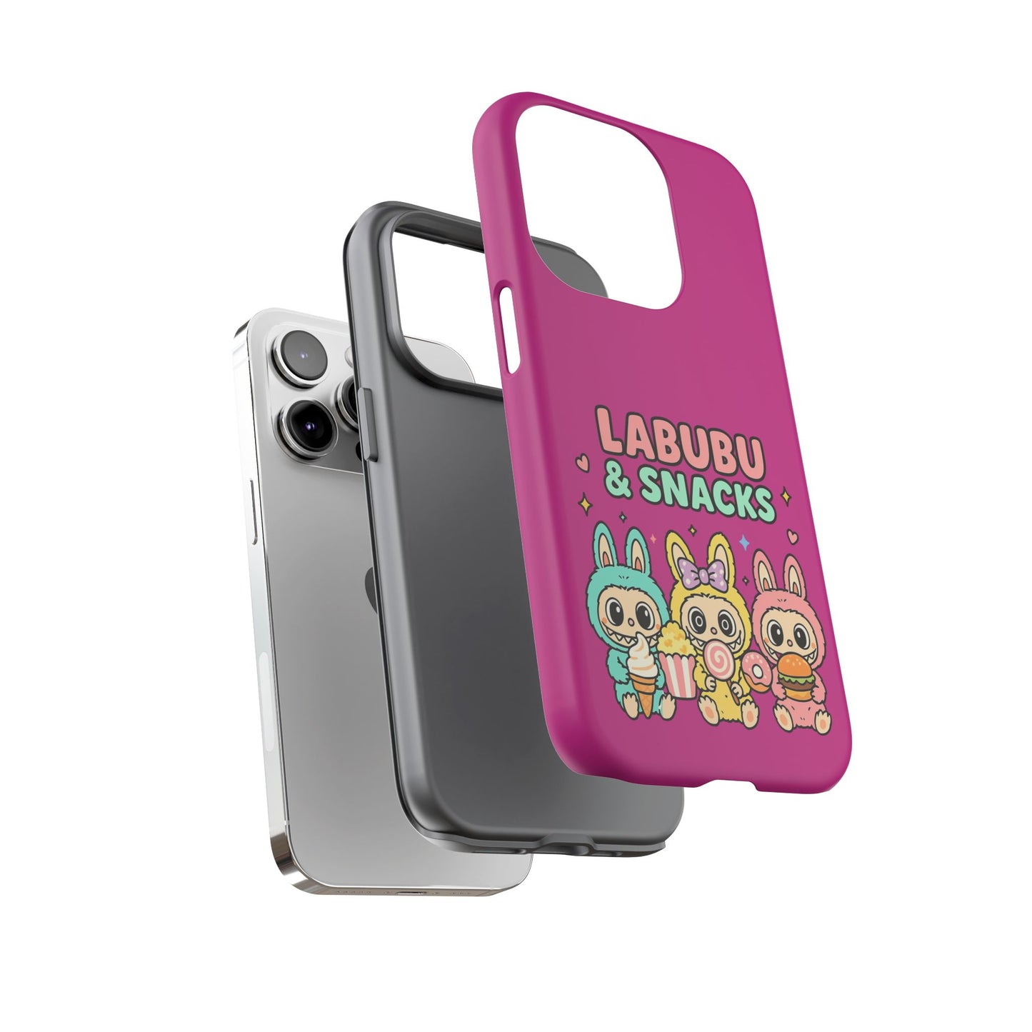 Cute Character Phone Case - Labubus & Snacks, Kawaii Accessories, Gift for Food Lovers, Fun Phone Cover, Cute Tech Gear