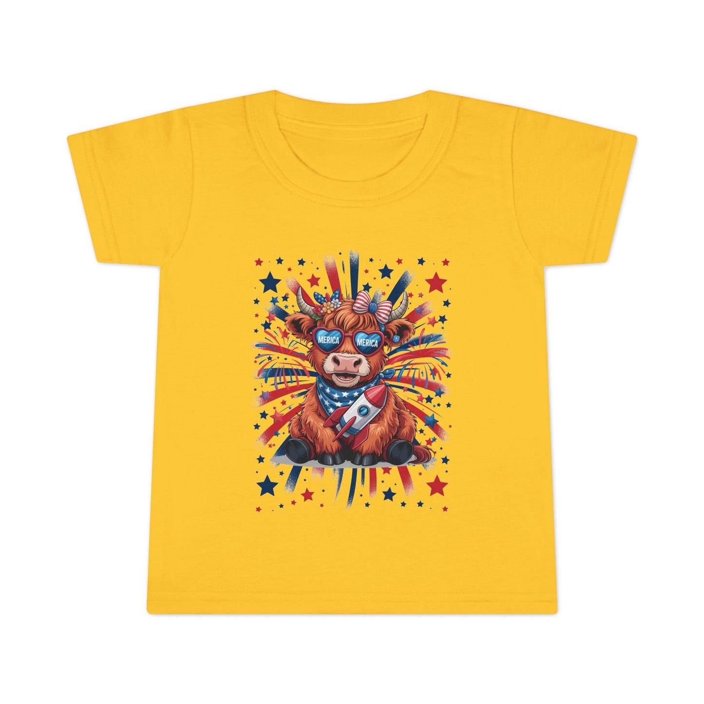 Patriotic Toddler T-Shirt with Cool Cow Design, Kids Independence Day Shirt, Baby Gift, Toddler Summer Top, Cute Animal Graphic Tee