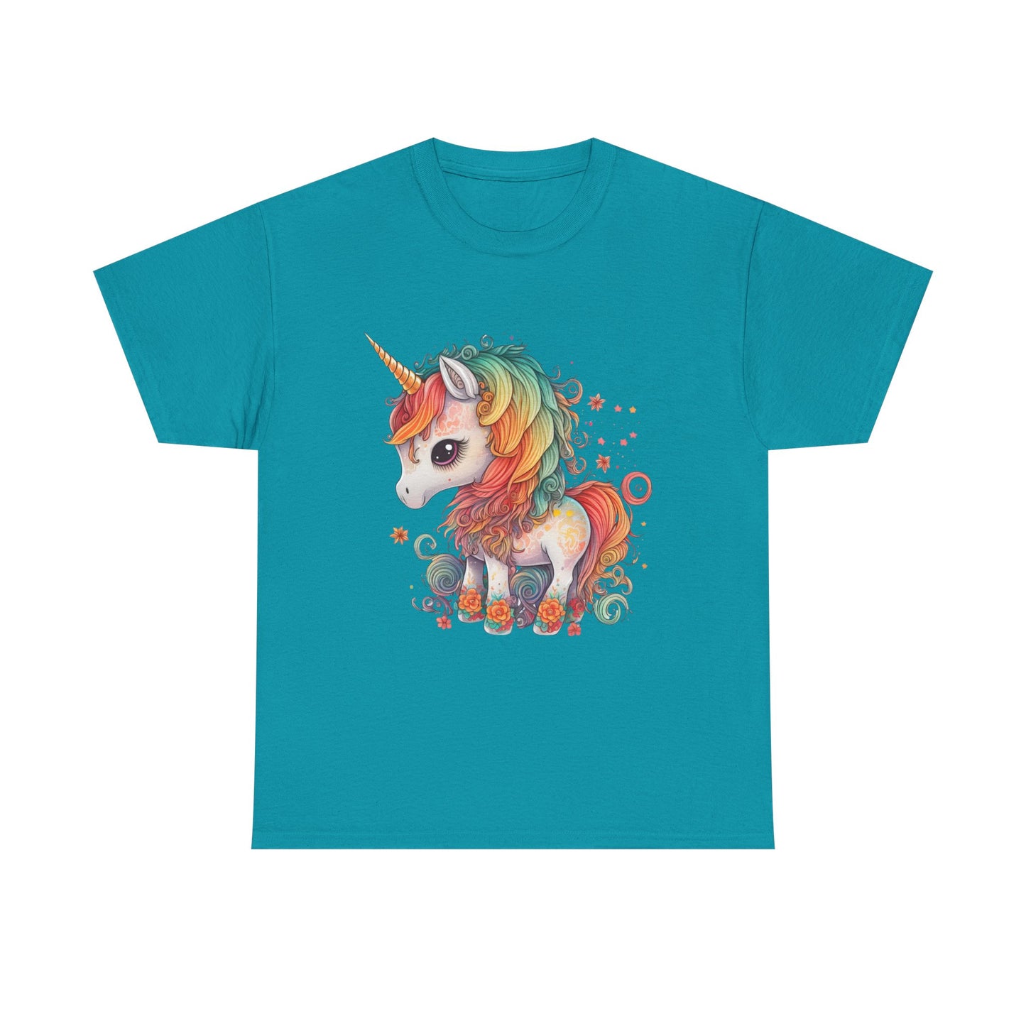 Rainbow Unicorn Unisex Heavy Cotton Tee, Cute Graphic Tee, Magical Shirt, Gift for Teens, Fun Casual Wear