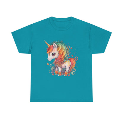 Rainbow Unicorn Unisex Heavy Cotton Tee, Cute Graphic Tee, Magical Shirt, Gift for Teens, Fun Casual Wear