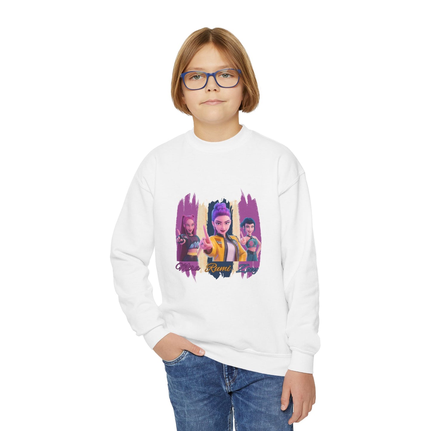 Vibrant Youth Crewneck Sweatshirt with Colorful Designs, Cozy Pullover for Kids, Unisex Sweatshirt, Great for Gifts, Cool Streetwear
