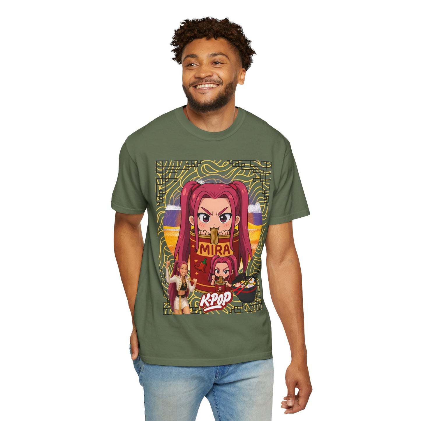 K-Pop Inspired Garment-Dyed T-Shirt, Trendy Streetwear, Anime Fan Apparel, Casual Wear, Gifts for Music Lovers