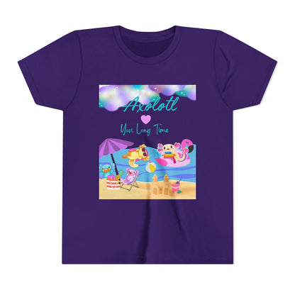 Youth Summer Fun Tee - Axolotl Love, Cute Beach Shirt, Kids Adventure T-Shirt, Summer Party Outfit, Birthday Gift, Vacation Apparel