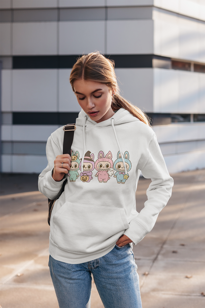 Cute Bunny-Themed Unisex Hoodie, Cozy Animal Sweatshirt for Halloween, Gift for Animal Lovers, Casual Cute Apparel, Funny Graphic Sweatshirt