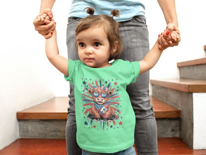 Patriotic Toddler T-Shirt with Cool Cow Design, Kids Independence Day Shirt, Baby Gift, Toddler Summer Top, Cute Animal Graphic Tee