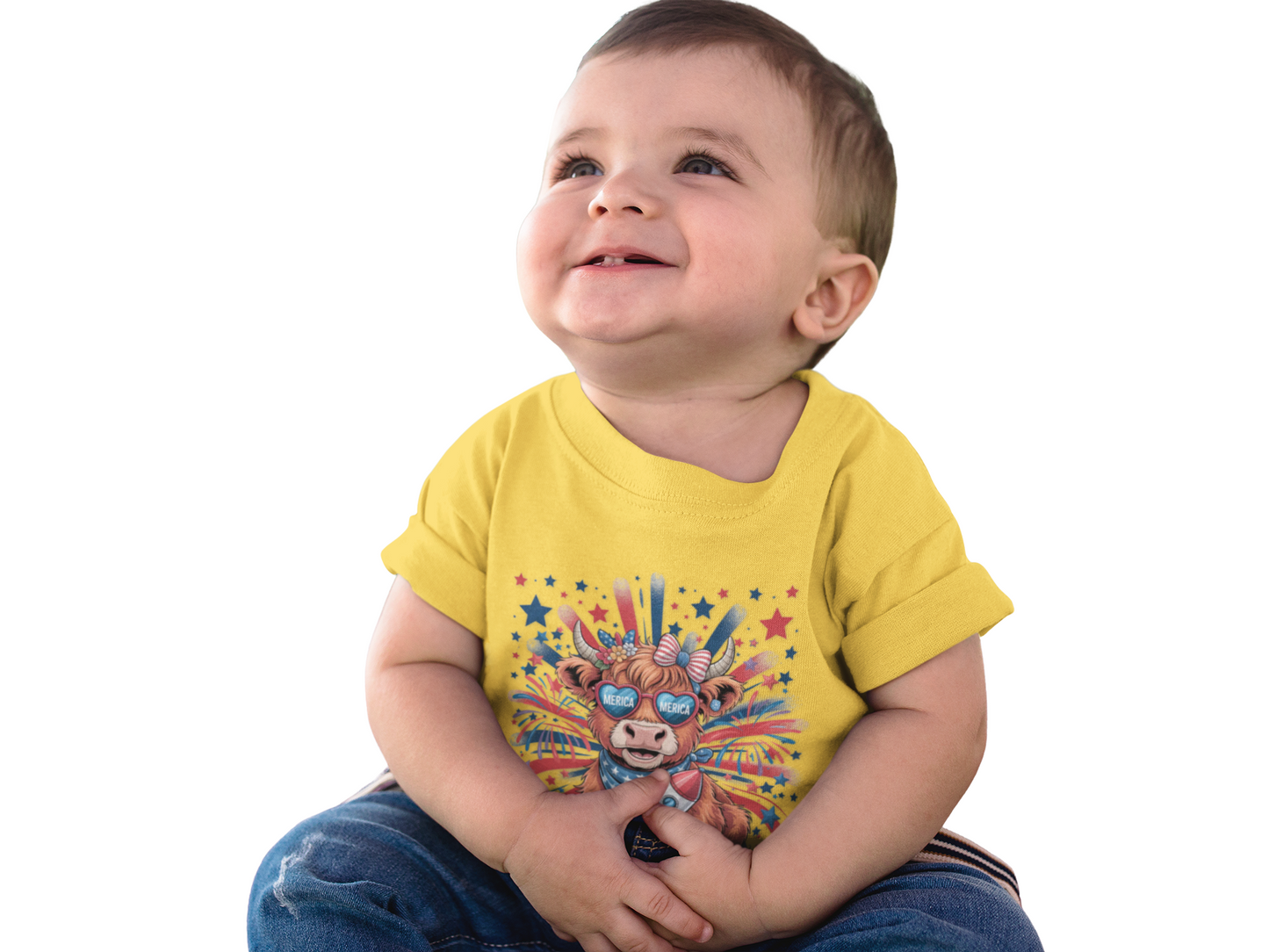 Patriotic Toddler T-Shirt with Cool Cow Design, Kids Independence Day Shirt, Baby Gift, Toddler Summer Top, Cute Animal Graphic Tee