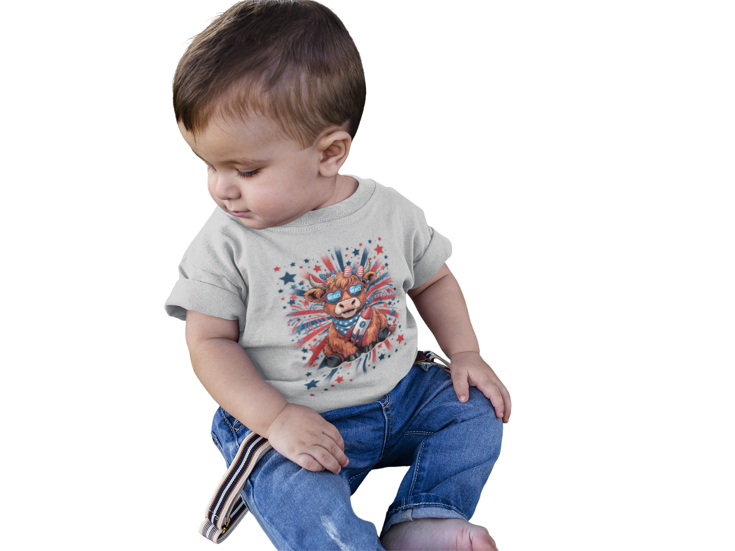 Patriotic Toddler T-Shirt with Cool Cow Design, Kids Independence Day Shirt, Baby Gift, Toddler Summer Top, Cute Animal Graphic Tee