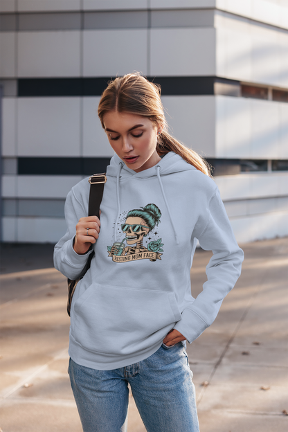 Resting mom face Trendy College Hoodie - Perfect for Campus Style, Gift for Students, Cozy Winter Wear, Unisex Culture Apparel, College Spirit Wear