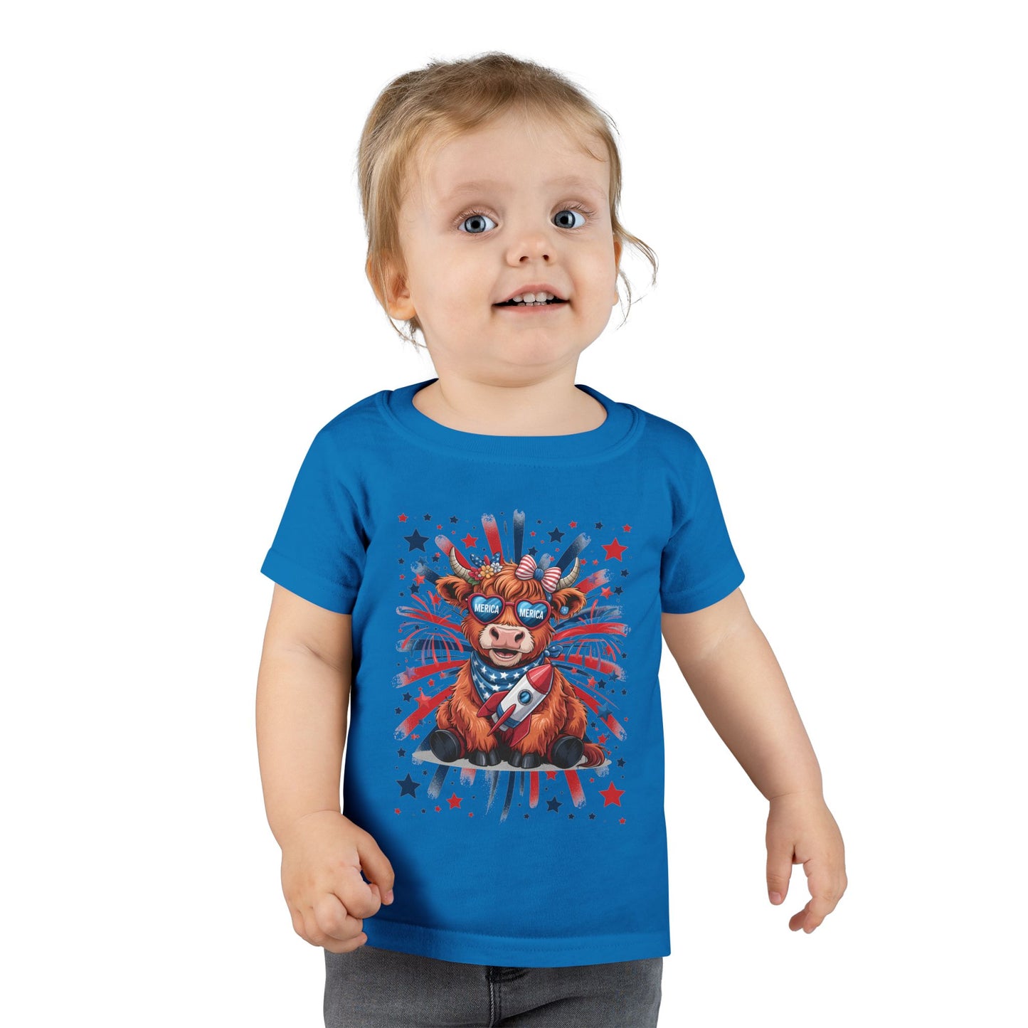 Patriotic Toddler T-Shirt with Cool Cow Design, Kids Independence Day Shirt, Baby Gift, Toddler Summer Top, Cute Animal Graphic Tee