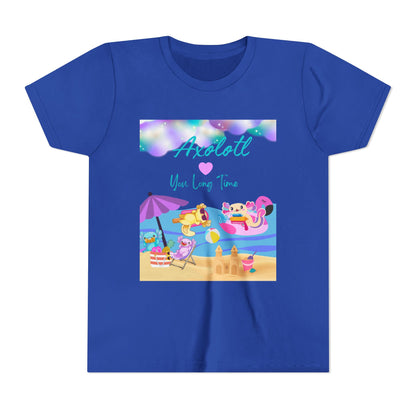 Youth Summer Fun Tee - Axolotl Love, Cute Beach Shirt, Kids Adventure T-Shirt, Summer Party Outfit, Birthday Gift, Vacation Apparel