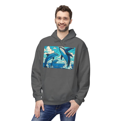 Dolphin Wave Hoodie - Unisex Fleece, Beach Vibes, Gift for Ocean Lovers, Nautical Style, Casual Wear, Summer Essentials