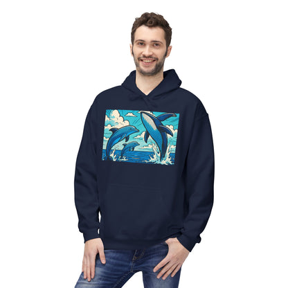 Dolphin Wave Hoodie - Unisex Fleece, Beach Vibes, Gift for Ocean Lovers, Nautical Style, Casual Wear, Summer Essentials