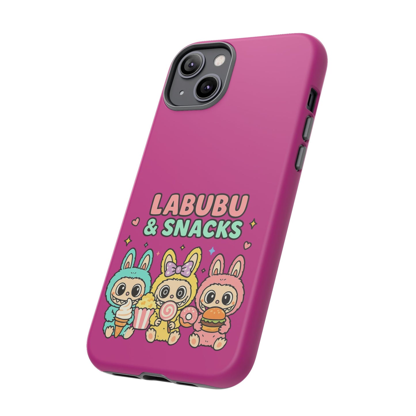 Cute Character Phone Case - Labubus & Snacks, Kawaii Accessories, Gift for Food Lovers, Fun Phone Cover, Cute Tech Gear
