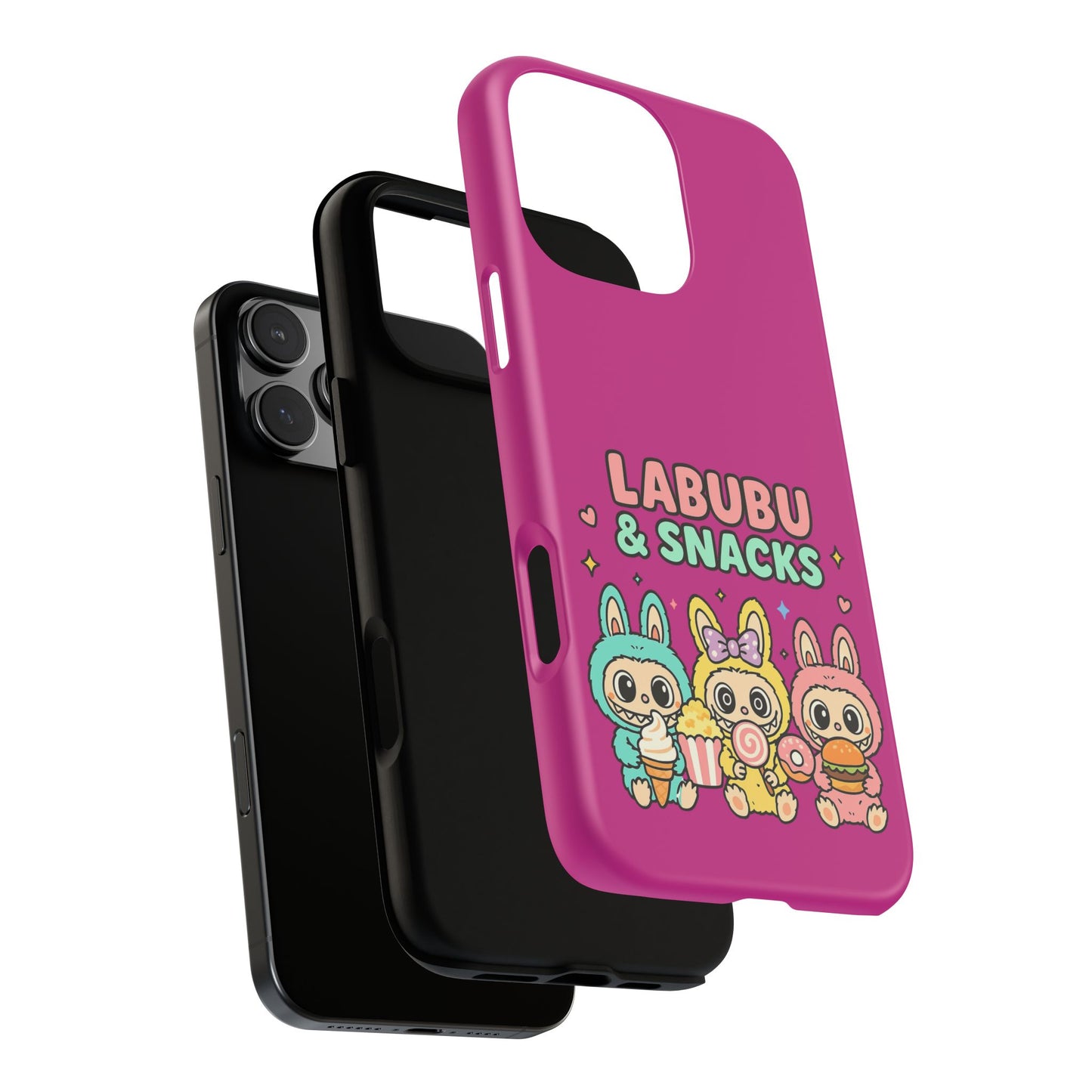 Cute Character Phone Case - Labubus & Snacks, Kawaii Accessories, Gift for Food Lovers, Fun Phone Cover, Cute Tech Gear
