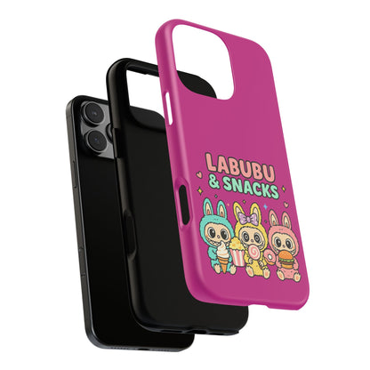 Cute Character Phone Case - Labubus & Snacks, Kawaii Accessories, Gift for Food Lovers, Fun Phone Cover, Cute Tech Gear