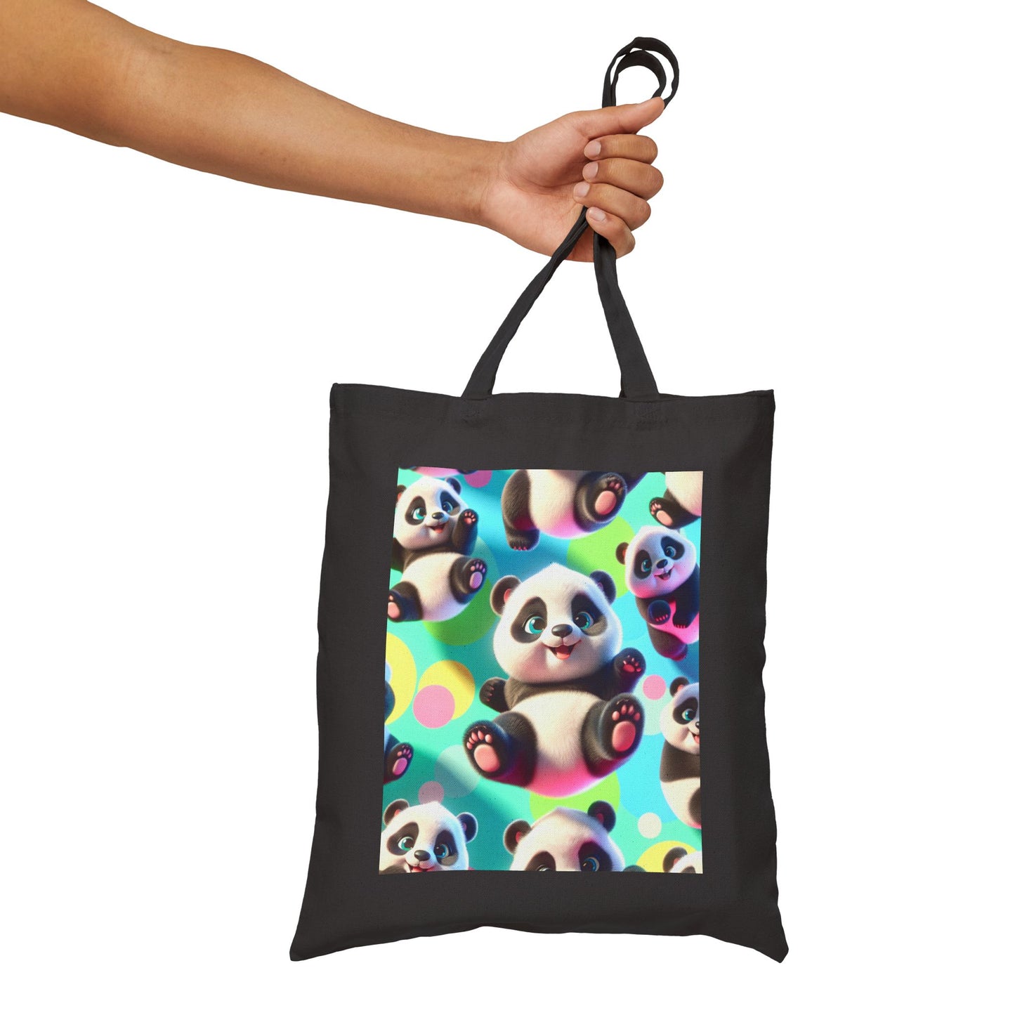 Cute Panda Cotton Canvas Tote Bag, Eco-Friendly Shopping Bag, Tote for Animal Lovers, Gift for Kids and Teens, Reusable Grocery Bag