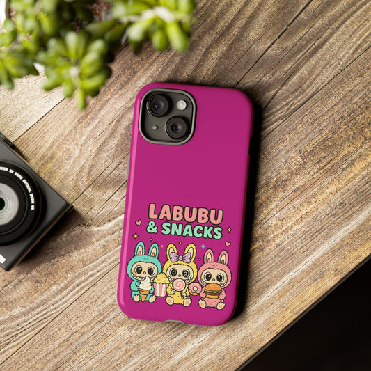 Cute Character Phone Case - Labubus & Snacks, Kawaii Accessories, Gift for Food Lovers, Fun Phone Cover, Cute Tech Gear