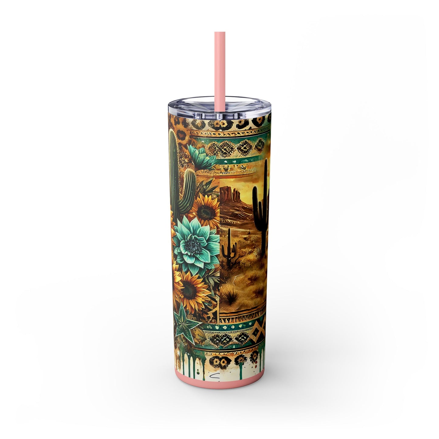 Desert Sunset Skinny Tumbler with Straw, 20oz - Cactus and Sunflower Design for Summer, Road Trips, Gifts, Outdoor Adventures