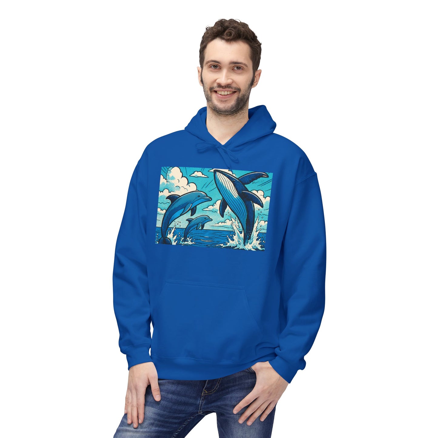 Dolphin Wave Hoodie - Unisex Fleece, Beach Vibes, Gift for Ocean Lovers, Nautical Style, Casual Wear, Summer Essentials