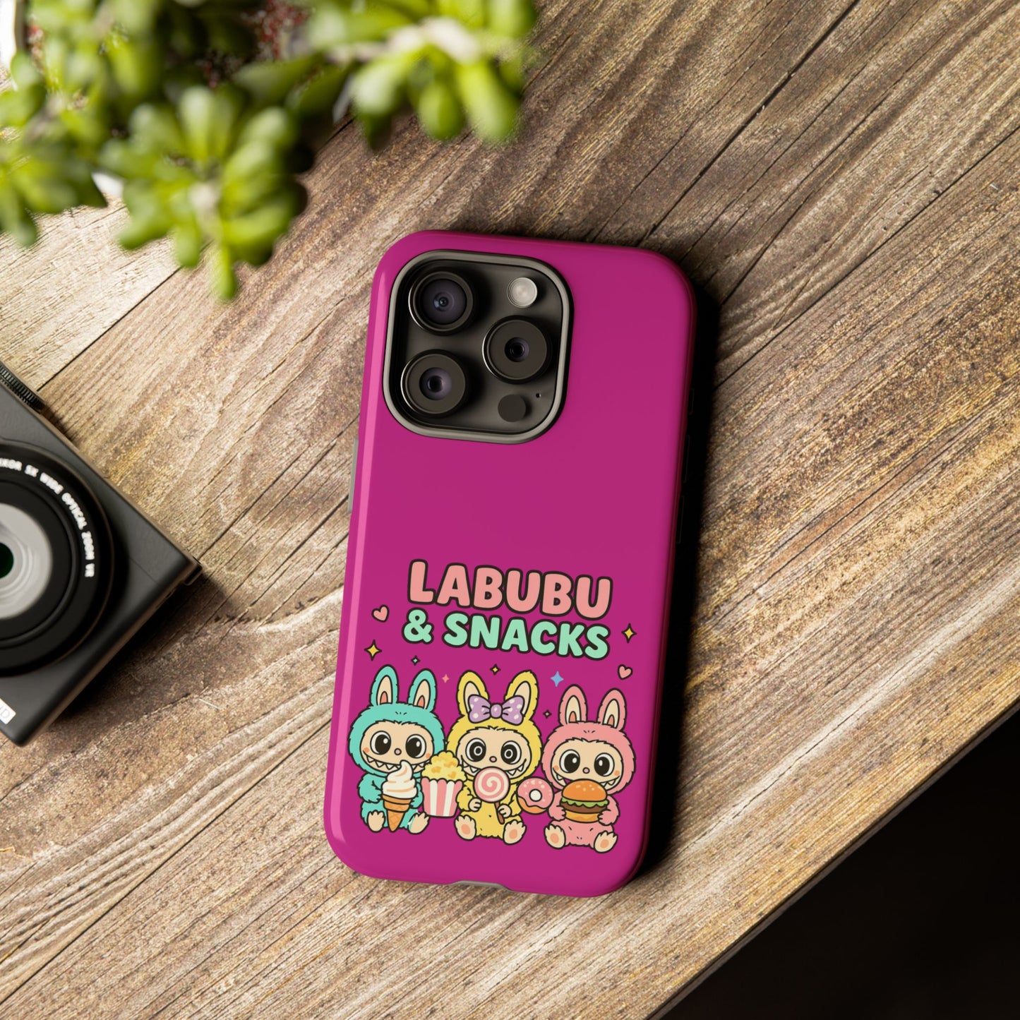Cute Character Phone Case - Labubus & Snacks, Kawaii Accessories, Gift for Food Lovers, Fun Phone Cover, Cute Tech Gear