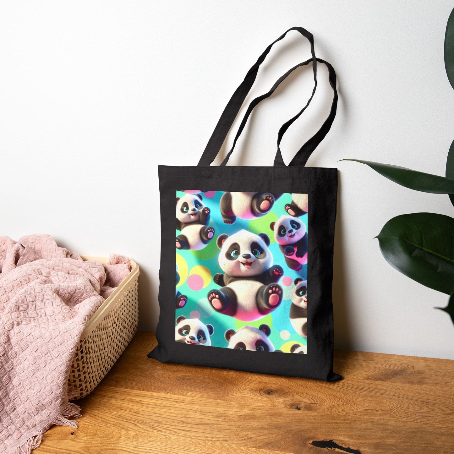 Cute Panda Cotton Canvas Tote Bag, Eco-Friendly Shopping Bag, Tote for Animal Lovers, Gift for Kids and Teens, Reusable Grocery Bag