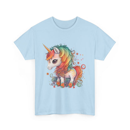 Rainbow Unicorn Unisex Heavy Cotton Tee, Cute Graphic Tee, Magical Shirt, Gift for Teens, Fun Casual Wear