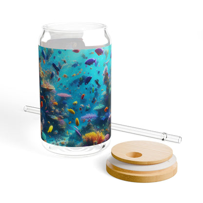 Colorful Ocean Life Sipper Glass, 16oz, Aquatic Beverage Jar, Ocean Lover Gift, Beach Party Cup, Underwater Decor, Eco-friendly Straw