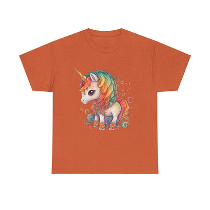 Rainbow Unicorn Unisex Heavy Cotton Tee, Cute Graphic Tee, Magical Shirt, Gift for Teens, Fun Casual Wear