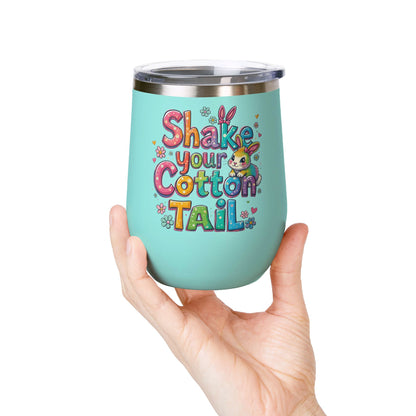 Colorful Easter Wine Tumbler | Shake Your Cotton Tail | Gift for Bunny Lovers, Party Accessories, Spring Celebrations, Cute Drinkware