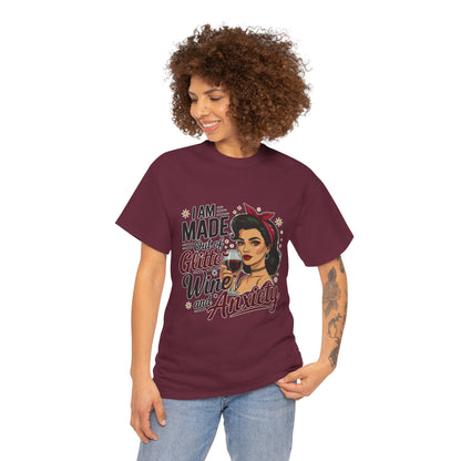 Glitter Wine & Anxiety Tee, Fun Unisex Cotton T-Shirt, Casual Gift for Wine Lovers, Relaxed Fit for Parties, Statement Top