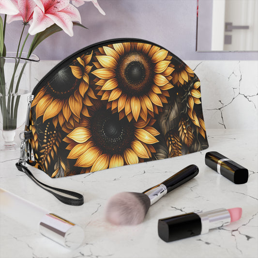 Sunflower Makeup Bag, Floral Cosmetic Pouch, Elegant Toiletry Bag, Gift for Her, Travel Accessories, Summer Vibes