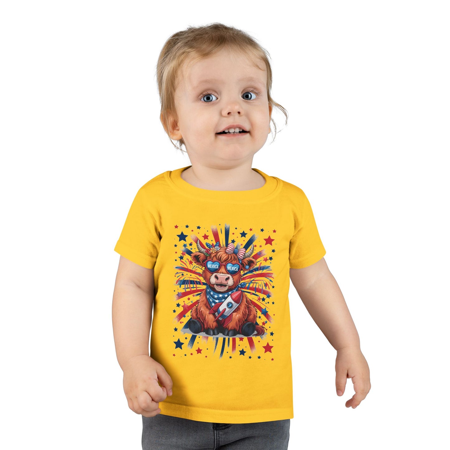 Patriotic Toddler T-Shirt with Cool Cow Design, Kids Independence Day Shirt, Baby Gift, Toddler Summer Top, Cute Animal Graphic Tee