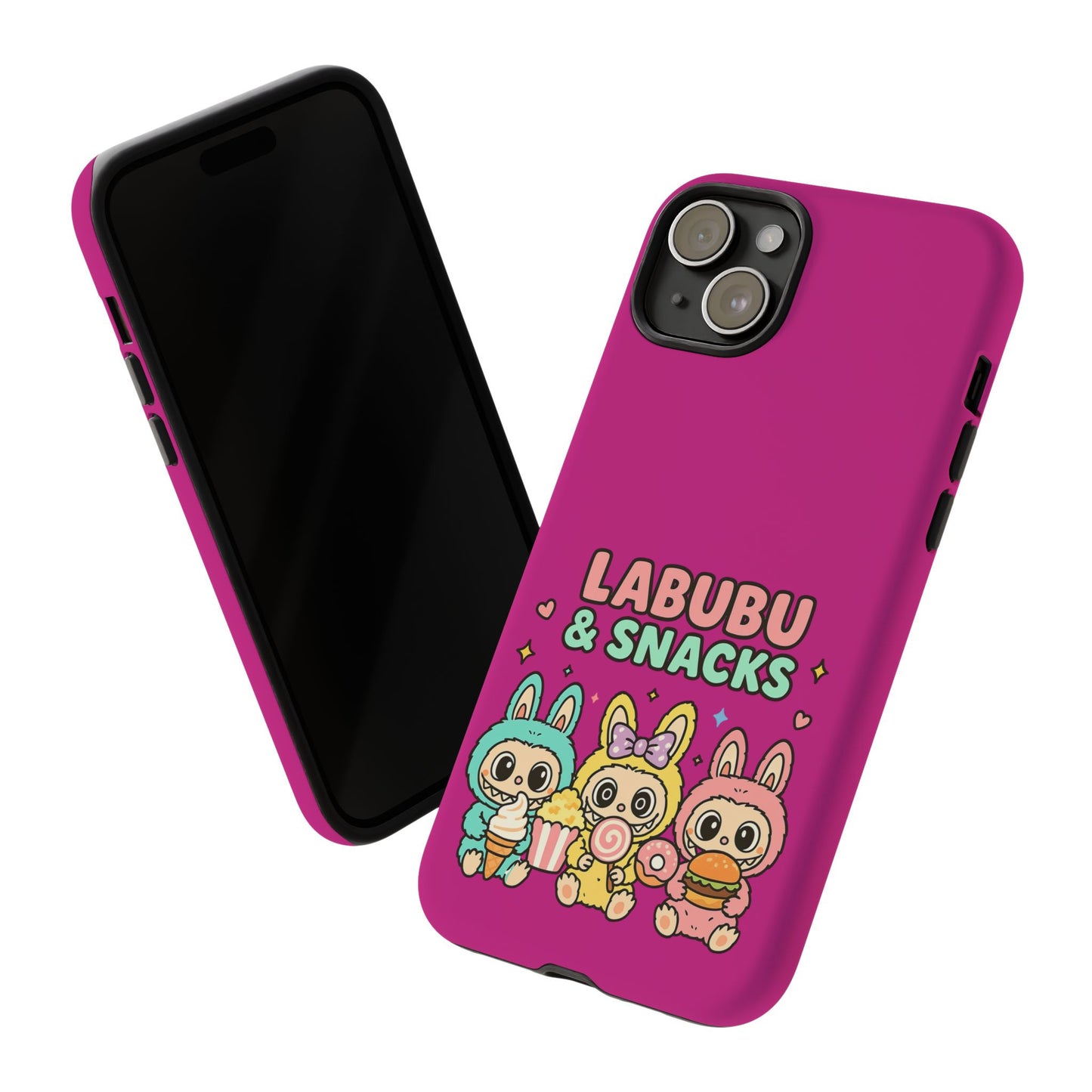 Cute Character Phone Case - Labubus & Snacks, Kawaii Accessories, Gift for Food Lovers, Fun Phone Cover, Cute Tech Gear