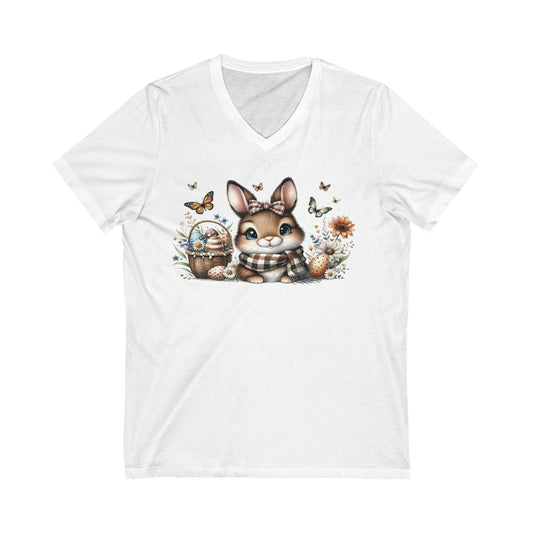 Cute Bunny V-Neck Tee, Adorable Animal T-Shirt for Spring, Nature Lovers Gift, Easter Celebration, Cozy Casual Wear