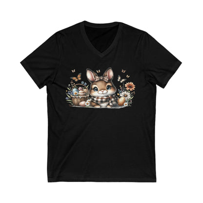 Cute Bunny V-Neck Tee, Adorable Animal T-Shirt for Spring, Nature Lovers Gift, Easter Celebration, Cozy Casual Wear